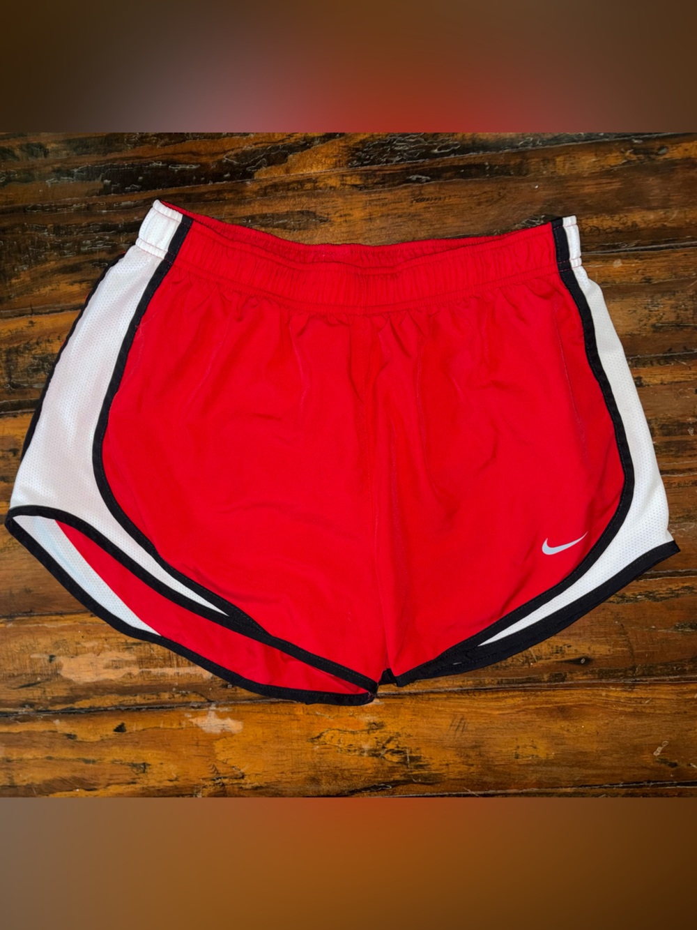 Nike Red and White Women's Athletic Shorts with Black Trim